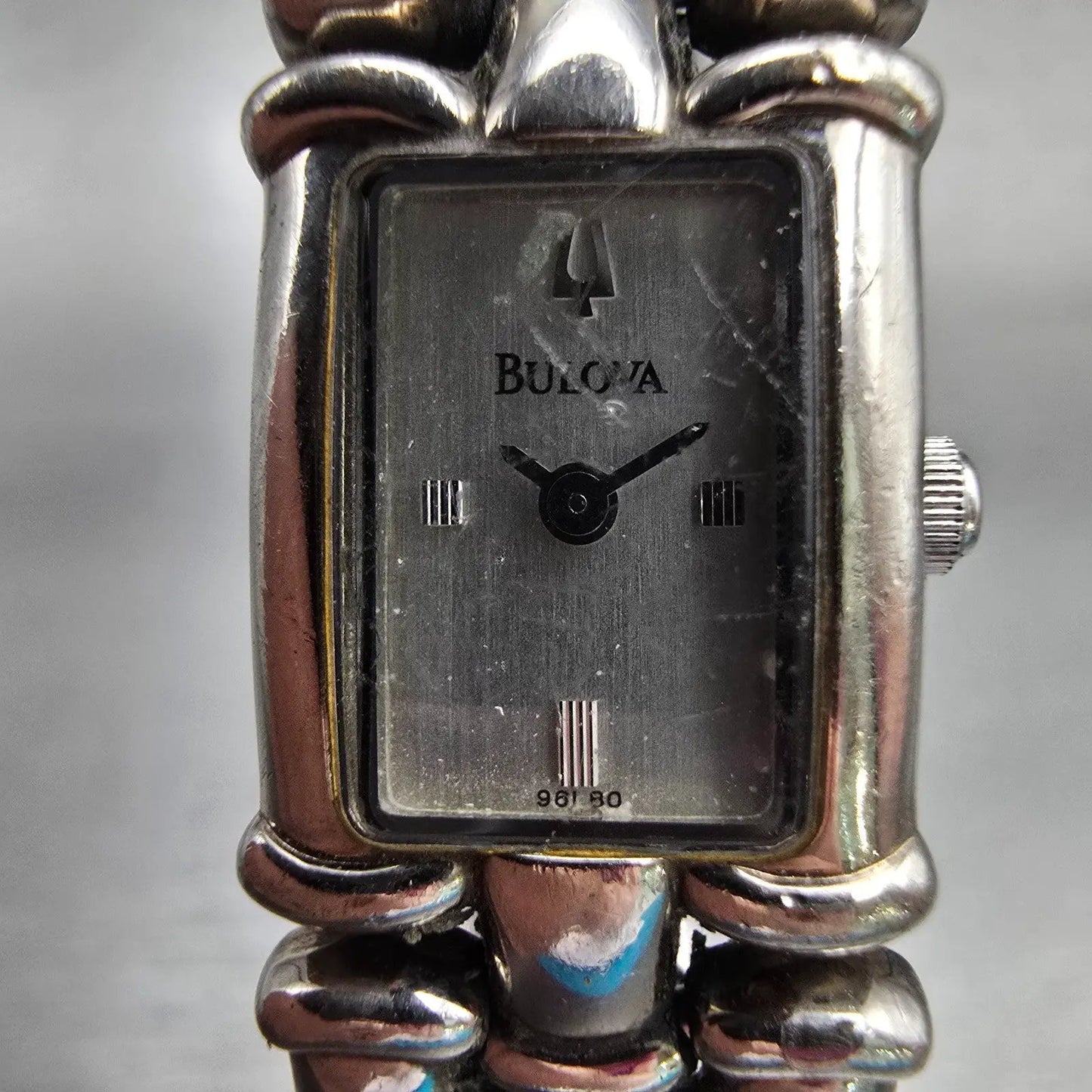 Bulova Watch Women 14mm Silver Dial Silver Tone Rectangle New Battery 96L80 VTG1