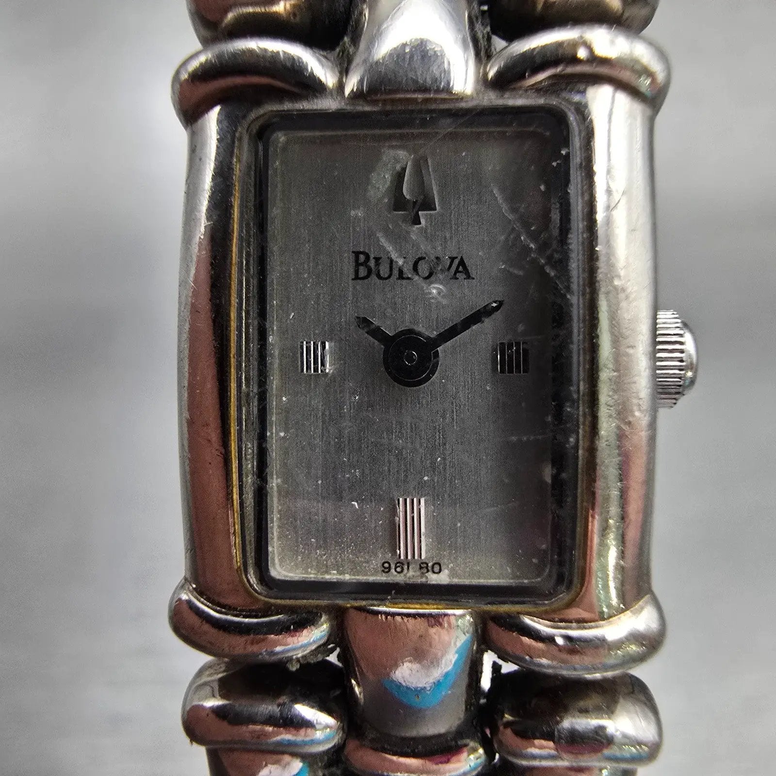 Bulova Watch Women 14mm Silver Dial Silver Tone Rectangle New Battery 96L80 VTG1