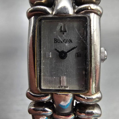 Bulova Watch Women 14mm Silver Dial Silver Tone Rectangle New Battery 96L80 VTG1