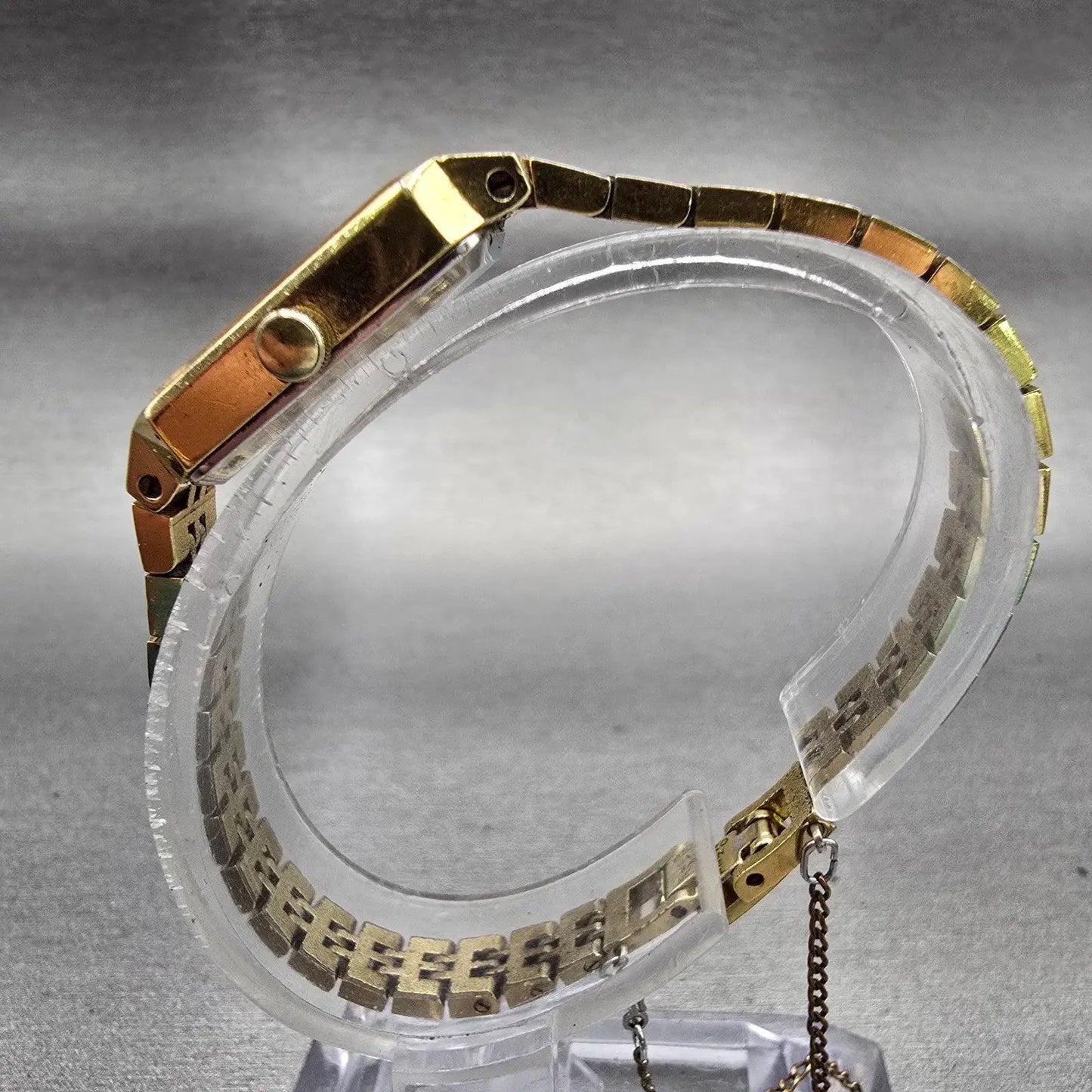 Seiko Watch Women 12mm Gold Dial Gold Tone Rectangle 1320-5029 New Battery VTG6