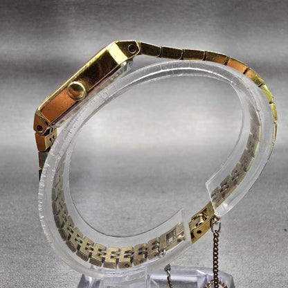 Seiko Watch Women 12mm Gold Dial Gold Tone Rectangle 1320-5029 New Battery VTG6