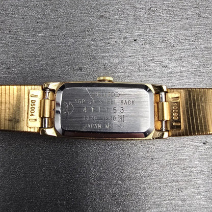 Seiko Tank Watch Women 13mm Gold Dial Gold Tone Rectangle 1320-5990 New Battery10