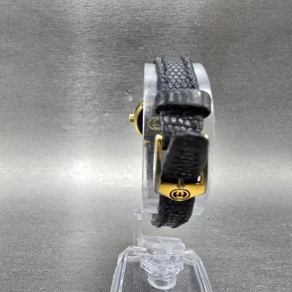 Gucci 2000L Watch Women 22mm Black Dial Gold Plated Round New Battery VTG NER7