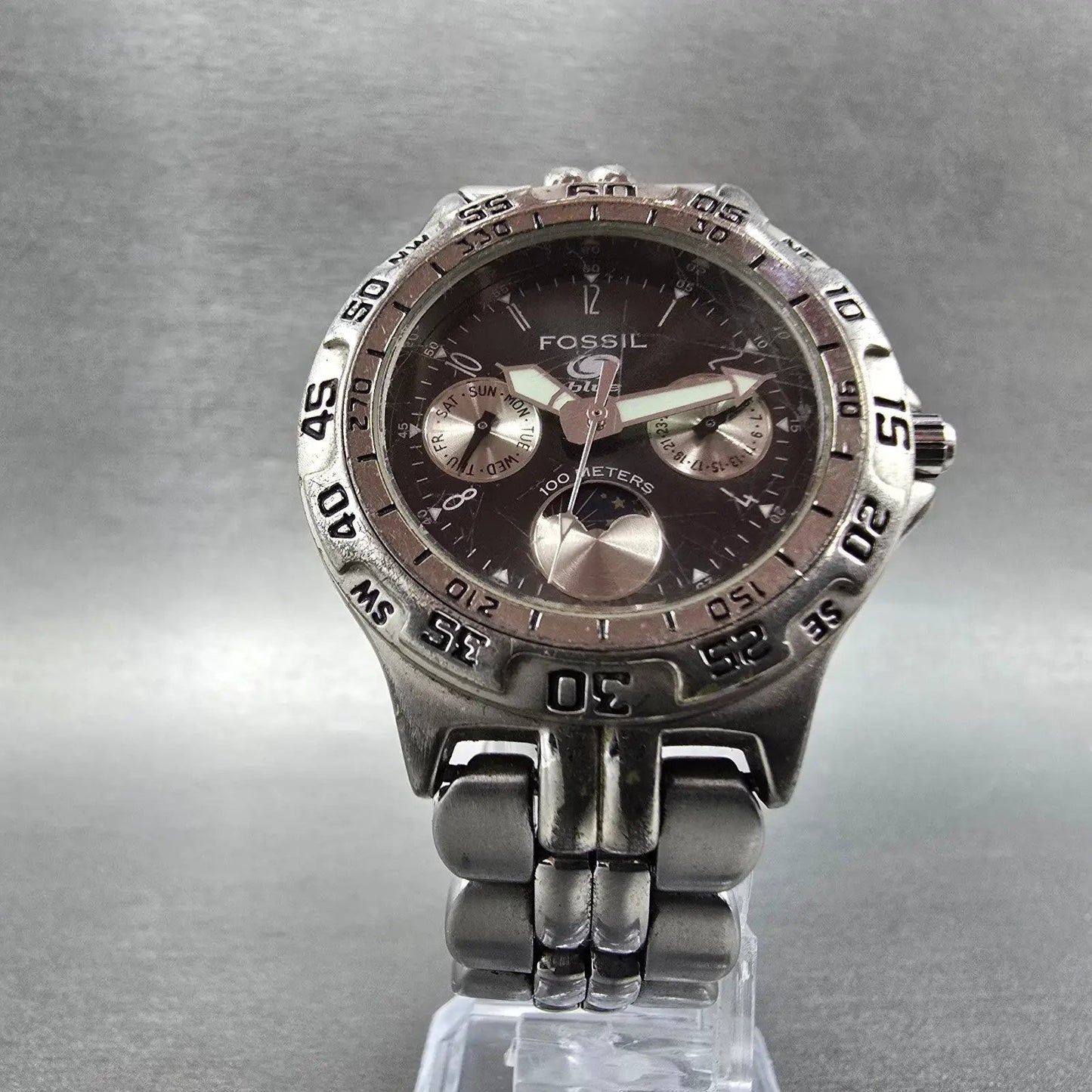 Fossil Blue Watch Women 35mm Black Dial Silver Tone Daydate BQ-9023 New Battery5