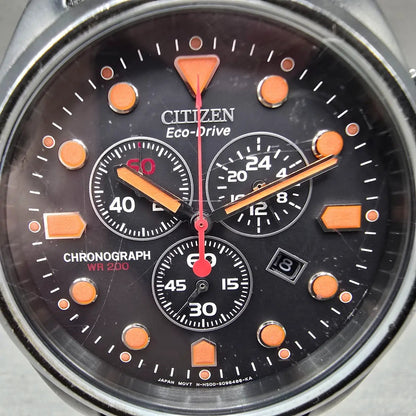 Citizen Eco-Drive Chronograph Watch Men 44mm Black Dial Black Date Round Runs1