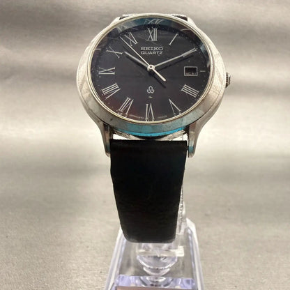 Seiko Watch Men 37mm Black Dial Silver Tone Date Round 0842-7000 New Battery VTG5