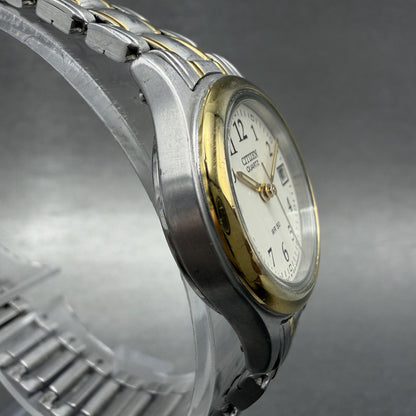 Citizen Watch Women 24mm Cream Dial Two Tone Date Round 1012-S038375 New Batt AB3