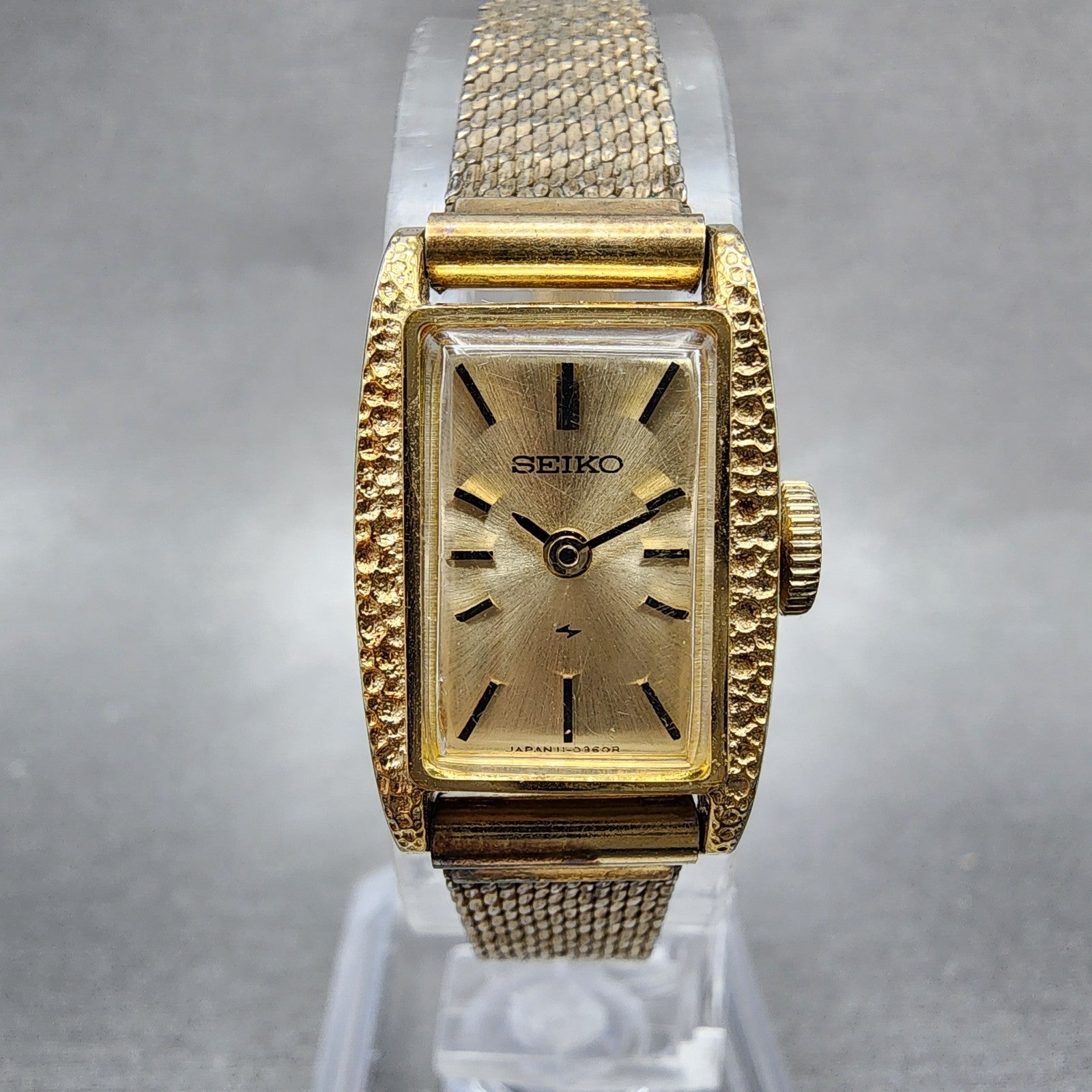 Seiko Tank Watch Women 15mm Champagne Dial Gold Tone Manual 113189 Runs0