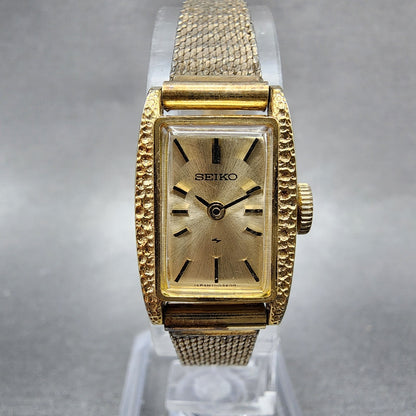 Seiko Tank Watch Women 15mm Champagne Dial Gold Tone Manual 113189 Runs0