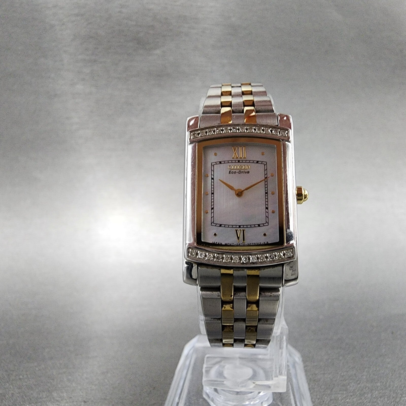 Citizen EcoDrive Tank Watch Women 18mm MOP Dial Two Tone Rectangle Runs5
