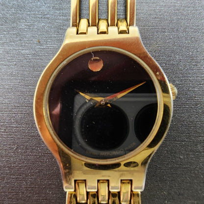 Movado Esprenza Watch Women 23mm Black Dial Gold Tone 8425811 New Battery READ!!1
