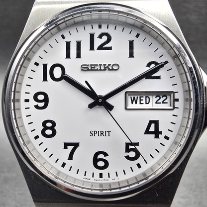 Seiko Spirit Watch Men 34mm White Dial Silver Daydate 7N43-7B70 New Battery JDM1