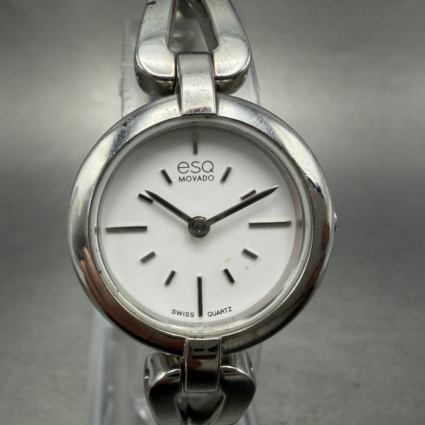 ESQ Movado Watch Women 24mm White Dial Silver Tone Round ES453145641 New Battery0