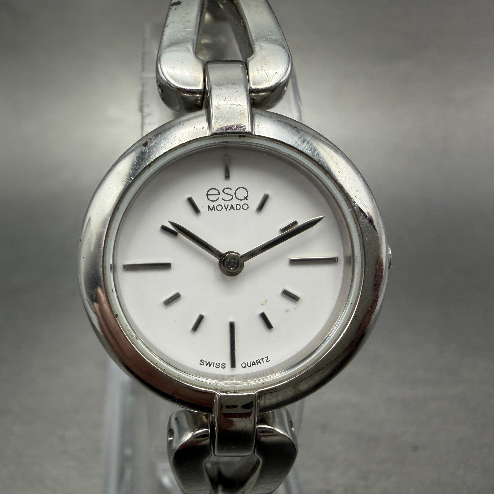 ESQ Movado Watch Women 24mm White Dial Silver Tone Round ES453145641 New Battery0