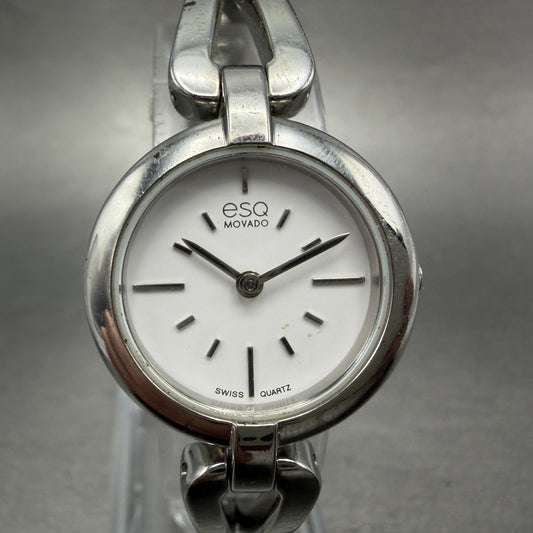 ESQ Movado Watch Women 24mm White Dial Silver Tone Round ES453145641 New Battery0