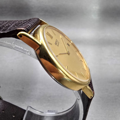 Seiko Watch Men 32mm Gold Dial Gold Tone Date Round 5Y39-7010 New Battery VTG3