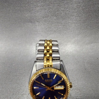 Seiko Watch Women 24mm Blue Dial Two Tone Daydate Round 7N830049 New Batt AB124