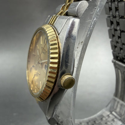 Seiko SQ Watch Women 24mm Gold Dial Two Tone Daydate 24mm Round New Battery ID42