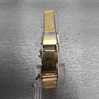 Seiko Watch Women 17mm Silver Dial Gold Tone Rectangle 2P21-5010 New Battery VTG7