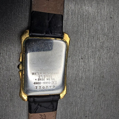 Seiko Tank Watch Women 21mm White Dial Gold Tone Rectangle 4N00-6950 New Battery10