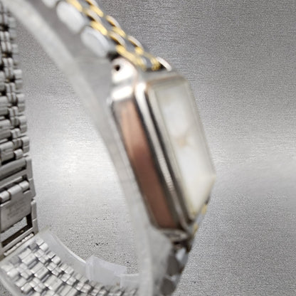 Seiko Tank Watch Women 18mm White Dial Two Tone Rectangle V4015129 New Battery3