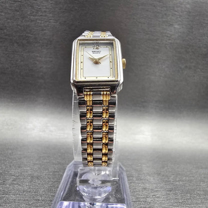 Seiko Tank Watch Women 17mm White Dial Two Tone Rectangle V401-5129 New Battery5