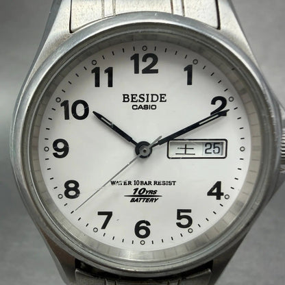 Casio Beside Watch Men 35mm Silver Dial Steel Daydate Round BES-105 New Battery1