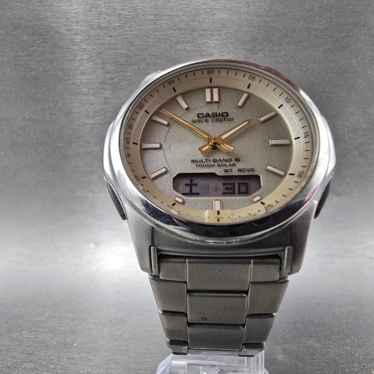 Casio Wave Ceptor WVA-M630 Watch Men 42mm Champagne Dial Steel Solar Ana Digi JP5