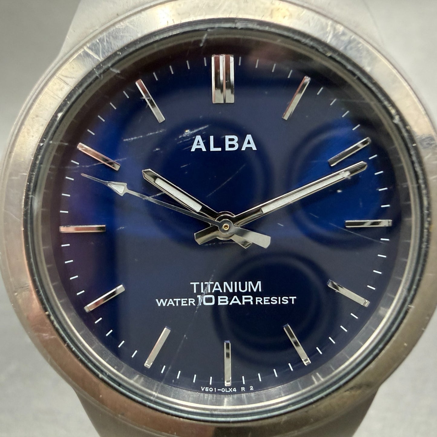 Seiko Alba Watch Men 35mm Blue Dial Titanium Round V501-0DN0 New Battery VTG1
