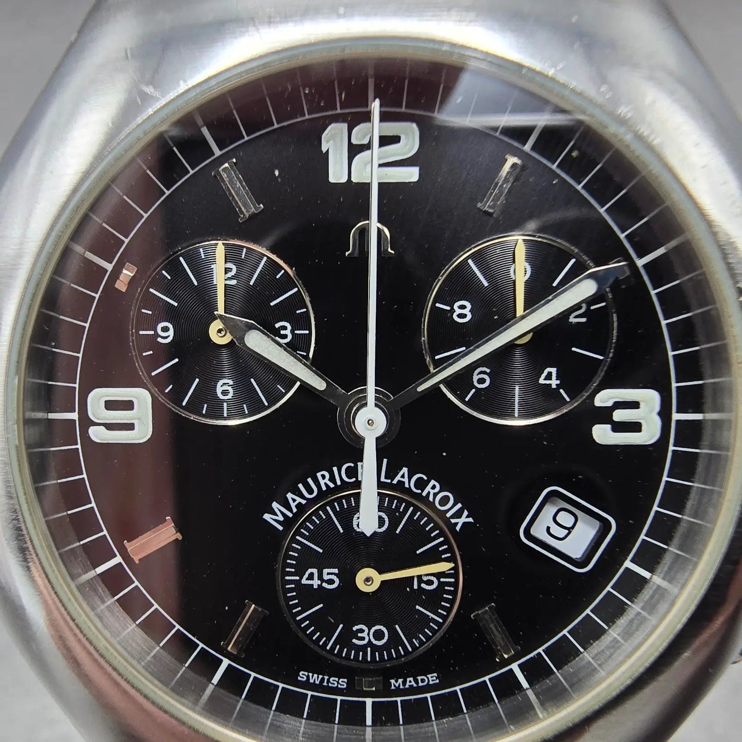 Maurice Lacroix Siras Chronograph Watch Men 38mm Black Dial Steel Date New Batt1