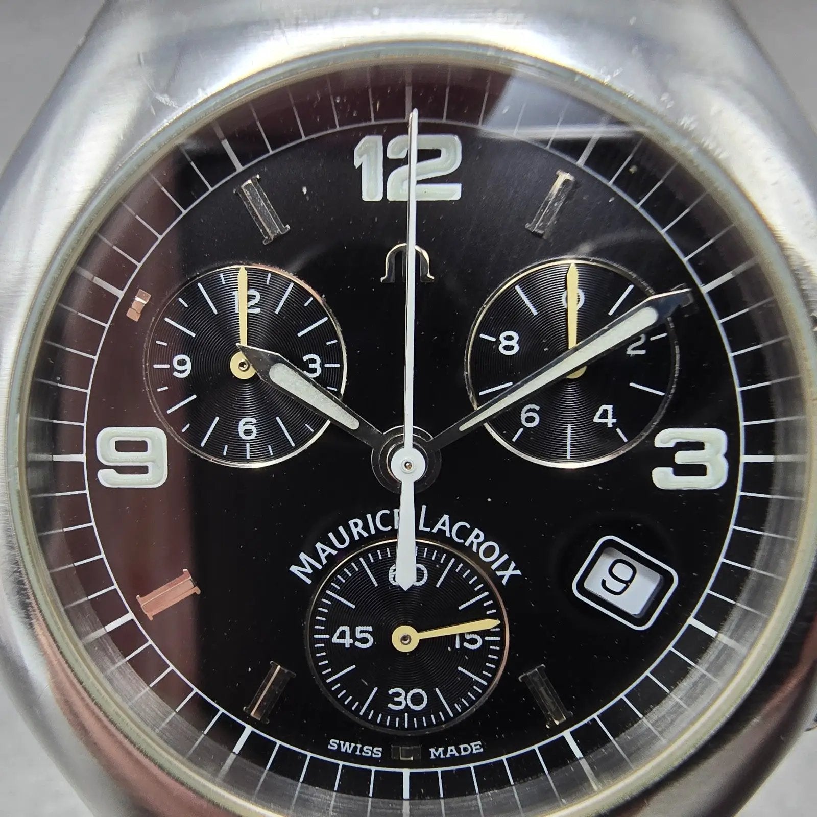 Maurice Lacroix Siras Chronograph Watch Men 38mm Black Dial Steel Date New Batt1