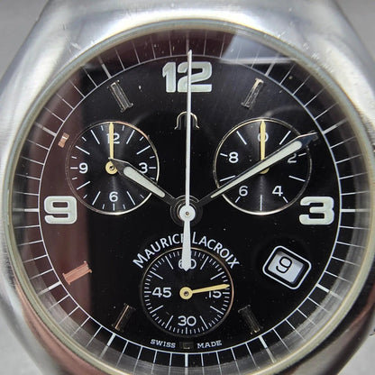 Maurice Lacroix Siras Chronograph Watch Men 38mm Black Dial Steel Date New Batt1