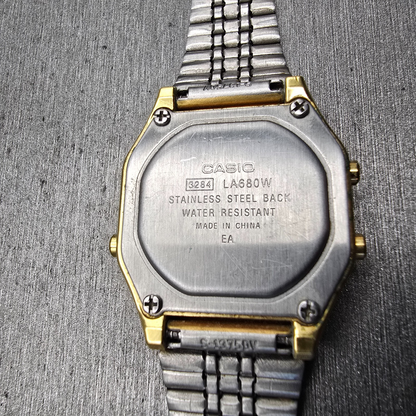 Casio Illuminator LA680W Watch Women 28mm Gold Dial Gold Chrono Alarm New Bat10