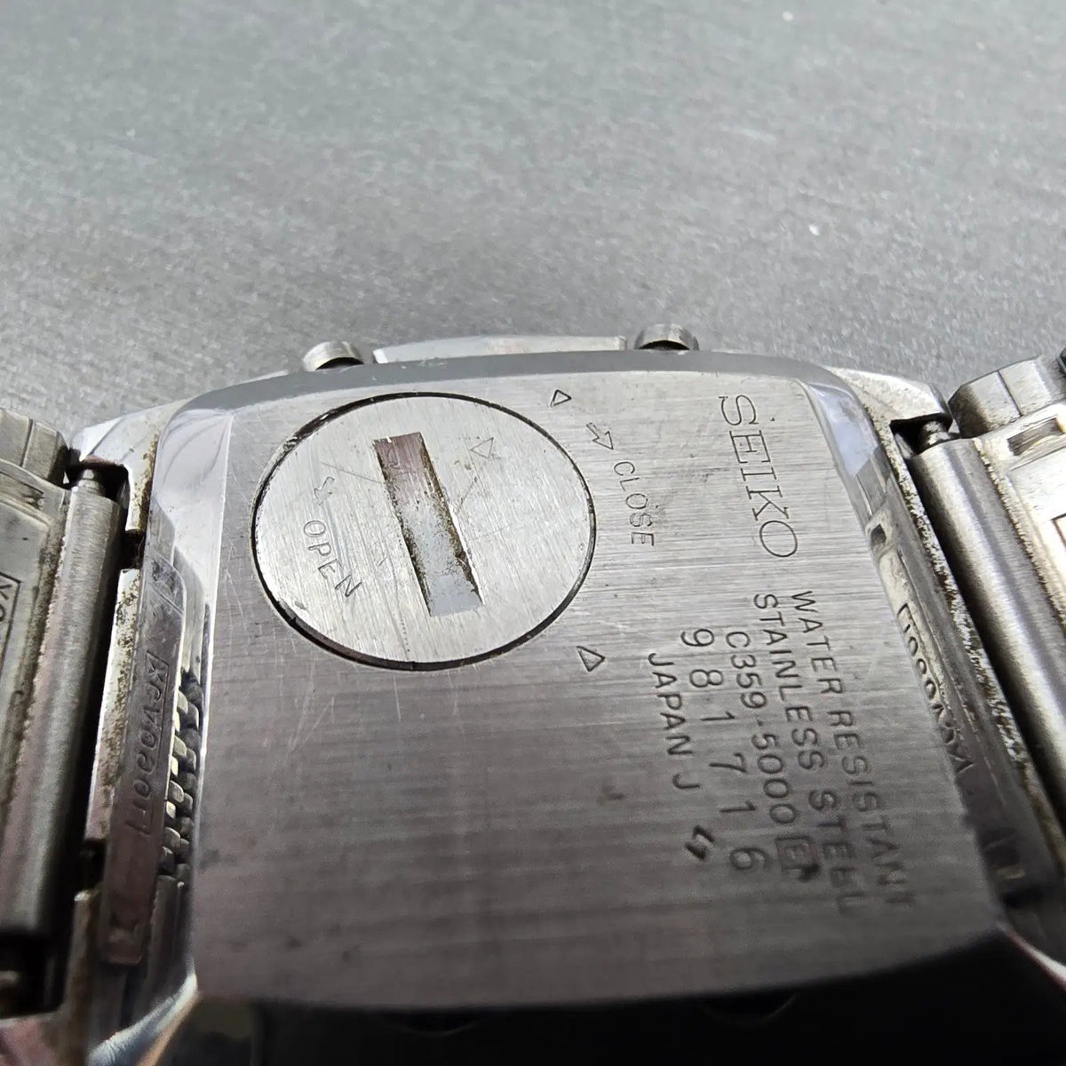 Seiko Calculator Watch Men 35mm Black Silver Alarm C359-5000 PARTS VTG10