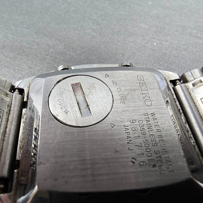Seiko Calculator Watch Men 35mm Black Silver Alarm C359-5000 PARTS VTG10