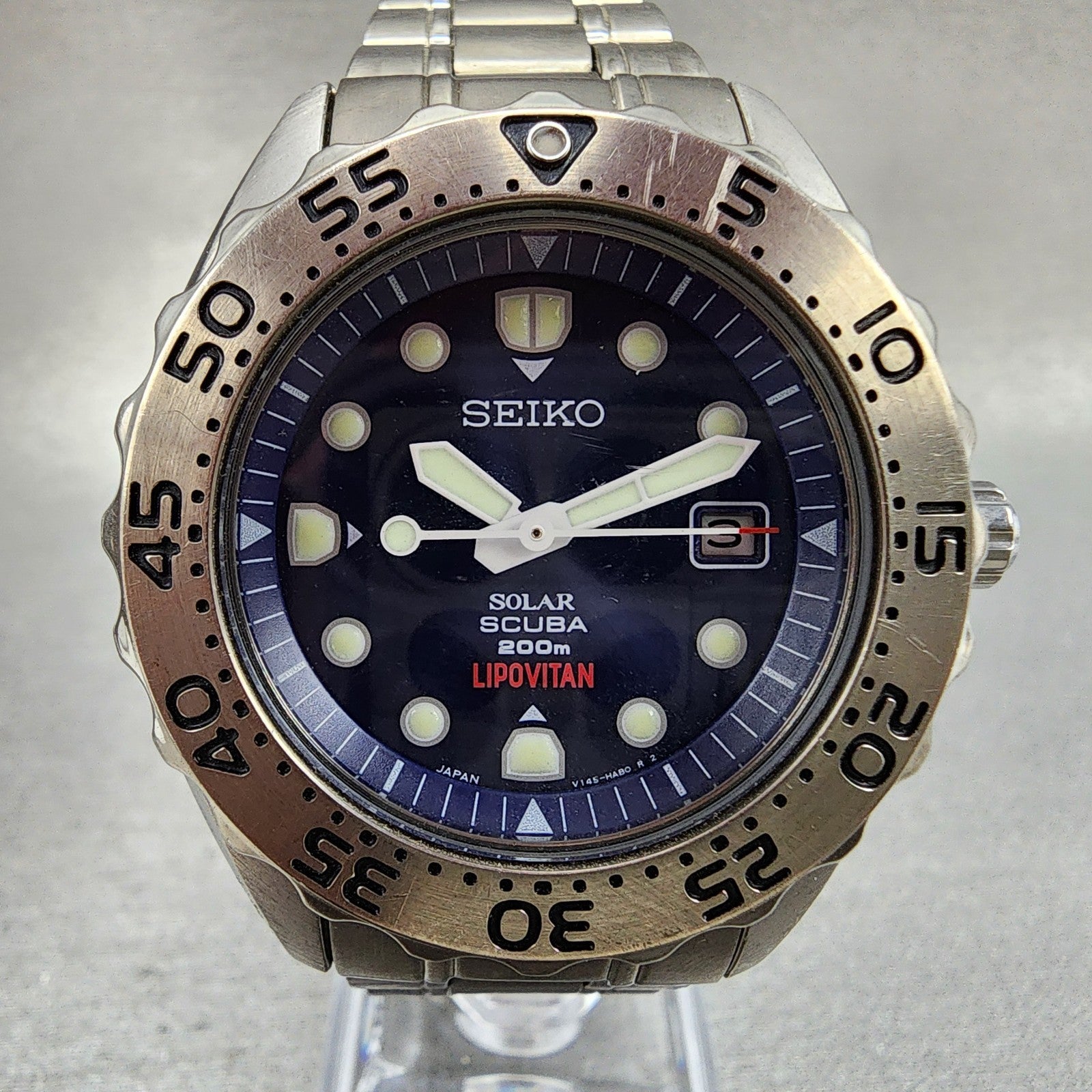 Seiko Prospex Diver Watch Men 41mm Blue Dial Titanium Date Solar V1450AH0 Runs2
