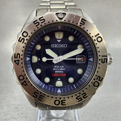 Seiko Prospex Diver Watch Men 41mm Blue Dial Titanium Date Solar V1450AH0 Runs2