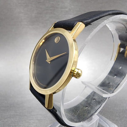 Movado Museum Watch Women 25mm Black Dial Gold Tone Round 8725832 New Batt B122