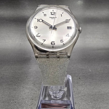 Swatch Silverblush Watch Men 34mm Silver Dial Clear Case Date GM416C New Battery5