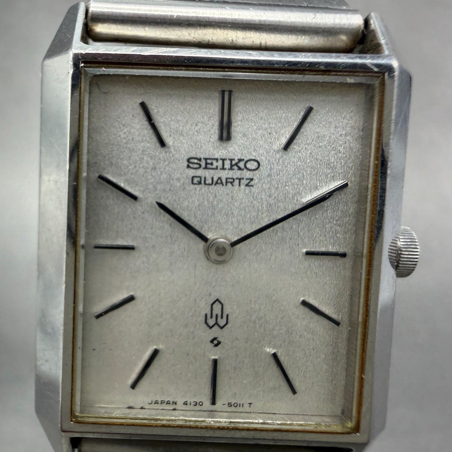 Seiko Tank Watch Women 23mm Silver Dial Silver Tone Rectangle 4130-5010 New Batt1