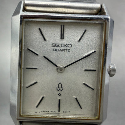 Seiko Tank Watch Women 23mm Silver Dial Silver Tone Rectangle 4130-5010 New Batt1