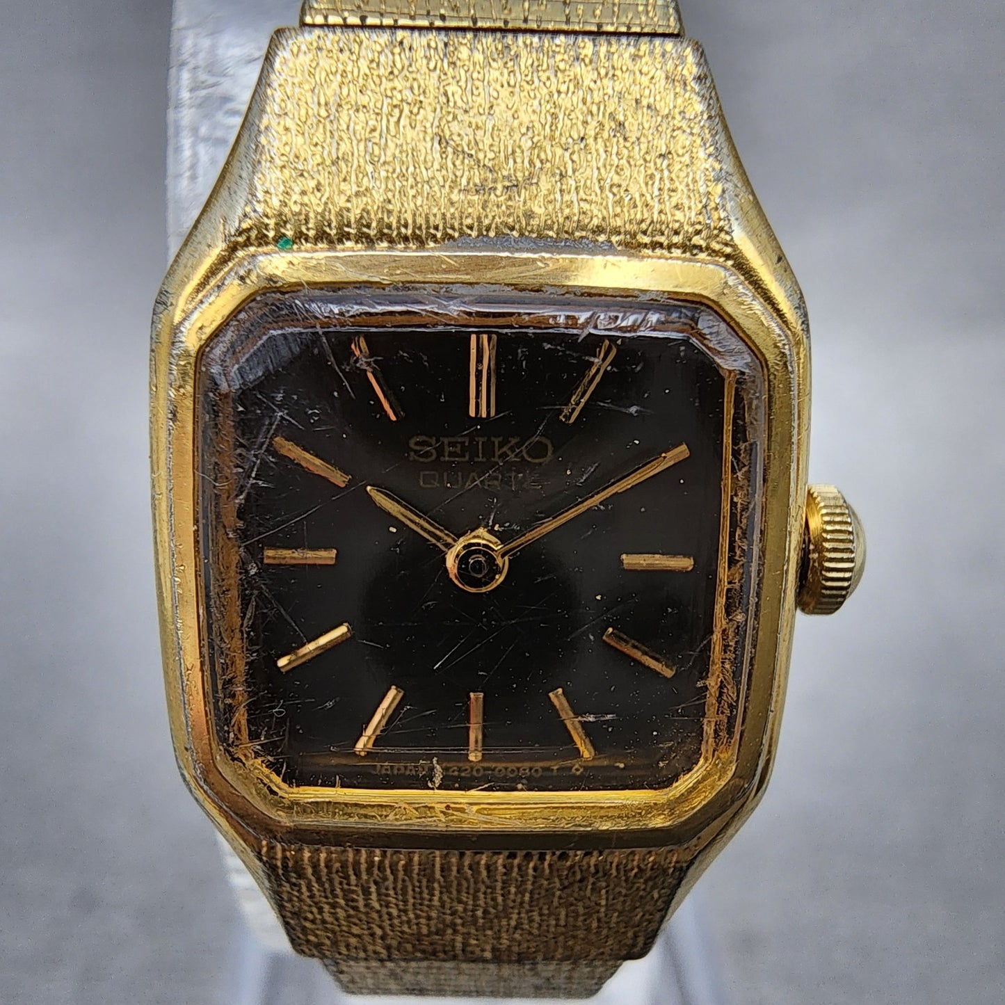 Seiko Tank Watch Women 17mm Brown Dial Gold Tone Rectangle 54205019 New Batt AB1