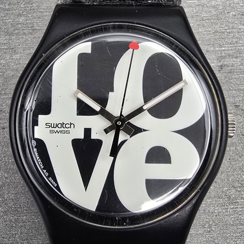 Swatch Enigmatic Love Watch Men 34mm White Dial Black Tone GB218 New Battery 231