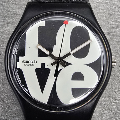 Swatch Enigmatic Love Watch Men 34mm White Dial Black Tone GB218 New Battery 231
