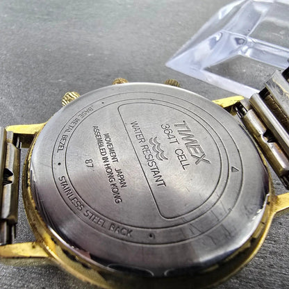 Timex Sun&Moon Watch Men 37mm White Dial Gold Tone Daydate Round New Battery VTG10