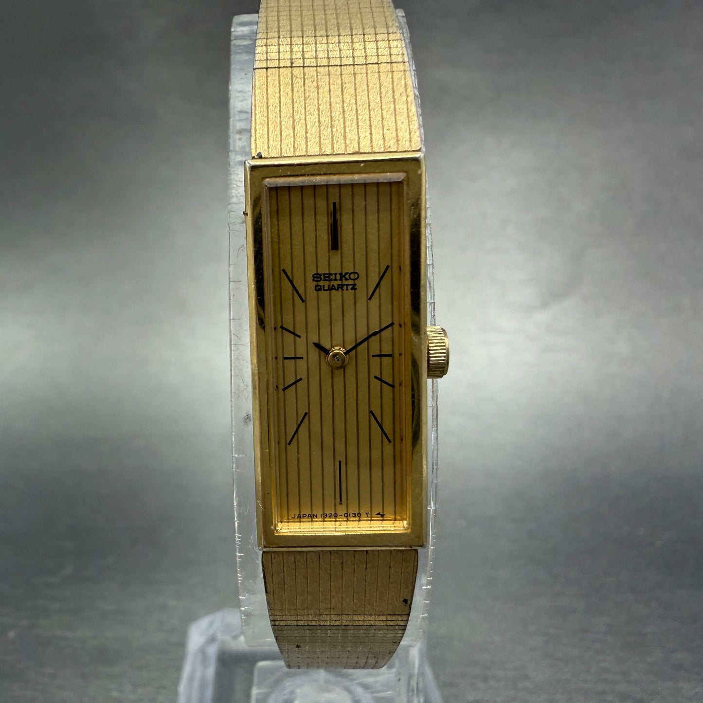 Seiko Tank Watch Women 12mm Champagne Dial Gold Tone Rectangle 1320-5119 New Bat0