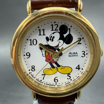 Seiko Alba Mickey Mouse Watch Women 26mm White Dial Gold Tone V501-6N10 New Batt1