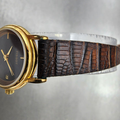 Tissot Stylist Watch Women 23mm Black Dial Gold Tone Date Round New Battery4