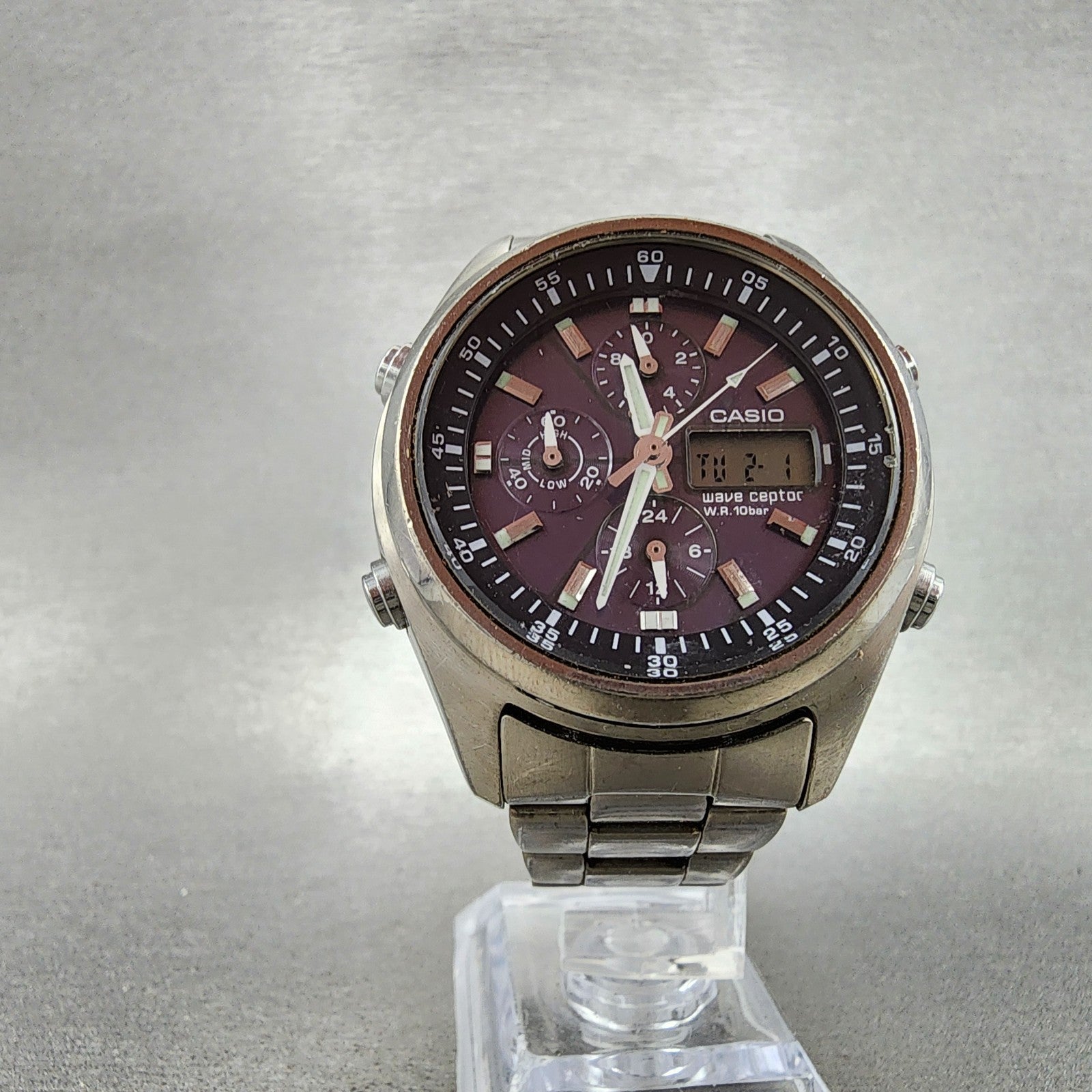 Casio Waveceptor WVQ500 Watch Men 42mm Black Dial Steel Analog Digital Chrono5