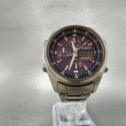 Casio Waveceptor WVQ500 Watch Men 42mm Black Dial Steel Analog Digital Chrono5